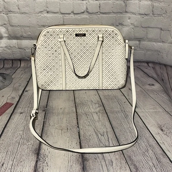 Kate Spade White Laser-Cut Leather Shoulder Bag Designer Handbag - Picture 4 of 4